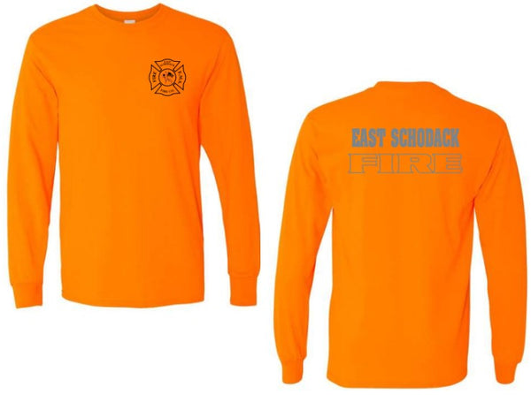 ESFD022024- Fire Co. Cotton Safety Orange/Reflective Long Sleeve T-Shirt